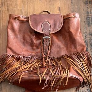 Handmade in Portugal - Brown Leather Fringe Backpack